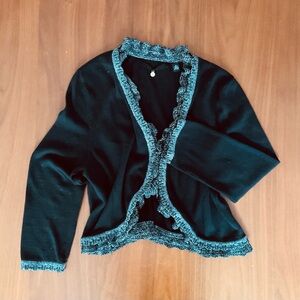 Anthropologie Knitted & Knotted Sweater Shrug w/Silver Trim, EUC